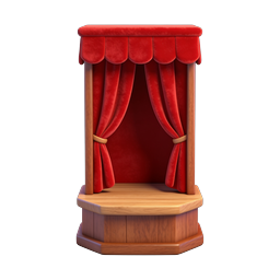 3D Puppet Theater Stage Icon with Red Curtains