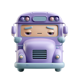 Cute Purple Cartoon Bus 3D Clay Icon for Apps & Games