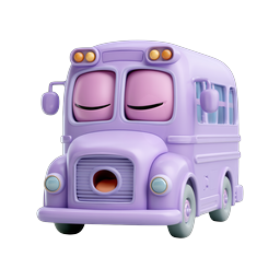 Cute Purple Cartoon Bus Icon - Clay 3D Style