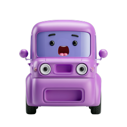 Purple Cartoon Car Character 3D Icon for Kids Apps