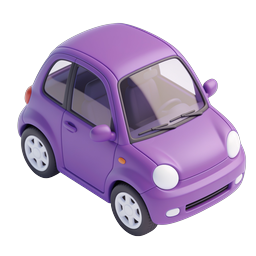 Purple Cartoon Car 3D Icon - Cute Clay Style