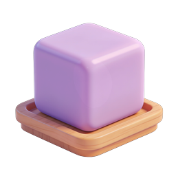 Purple Cube 3D Icon on Wooden Base - Modern Design Asset