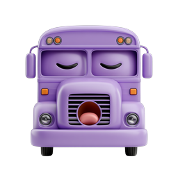 Cute Purple Cartoon Bus Icon - 3D Clay Style Transport