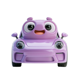 Cute Purple Cartoon Car Icon - Adorable 3D Character Vehicle