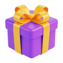 3D Purple Gift Box with Yellow Ribbon Icon