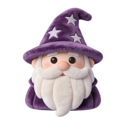 Icono 3D de lindo gnomo mago morado con sombrero de estrellas