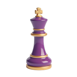 Icona di pedina re degli scacchi viola e oro | 3D realistica
