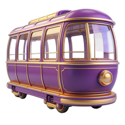 Purple Gold Vintage Tram Icon - 3D Transport Illustration