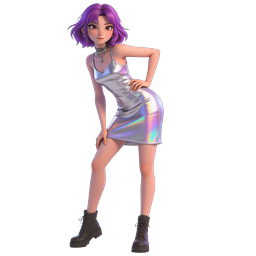 Ícone personagem 3D garota cabelo roxo | Avatar estilo anime
