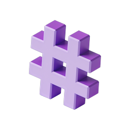Purple 3D Hashtag Icon | Isometric Social Media Symbol