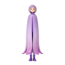 Purple Hooded Character 3D Icon - Clay Style