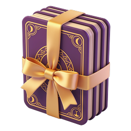 Mystischer lila Bücherstapel mit goldener Schleife Icon