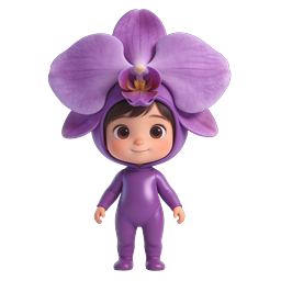Purple Orchid Flower Child Character Icon 3D