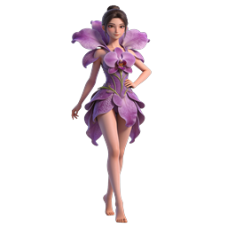 Purple Orchid Fairy 3D Character Icon | Fantasy Floral Design