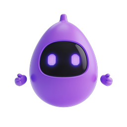 Purple Robot Character Icon - 3D AI Mascot