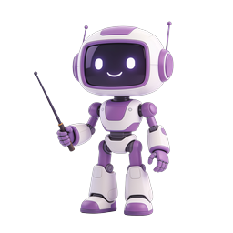 Friendly Purple AI Robot Icon with Pointer