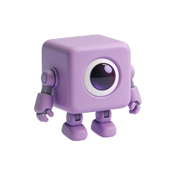 Süßes lila Roboter 3D-Icon - Charakter im Clay-Stil