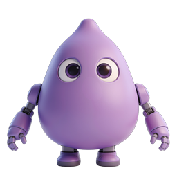 Cute Purple Robot Mascot 3D Character Icon