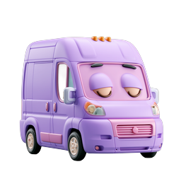Cute Purple Sleepy Van 3D Cartoon Icon
