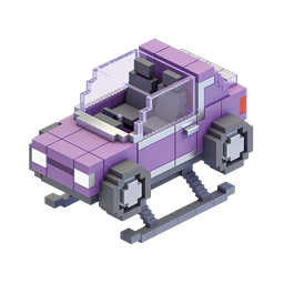 Icona 3D isometrica di motoslitta voxel viola