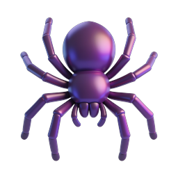 Purple 3D Spider Icon - Glossy Metallic Halloween Design
