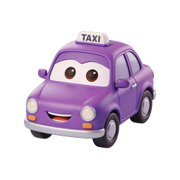 Purple Cartoon Taxi Car 3D Icon | Friendly Transport
