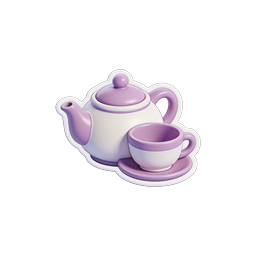 紫色のティーセットアイコン - パステル 3D クレイスタイル イラストレーション