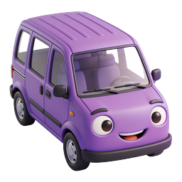 Cute Purple Cartoon Van 3D Icon - Family Vehicle
