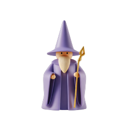 Purple Wizard Character 3D Icon - Magical Fantasy Mascot