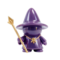 Purple Wizard Character 3D Icon with Golden Staff