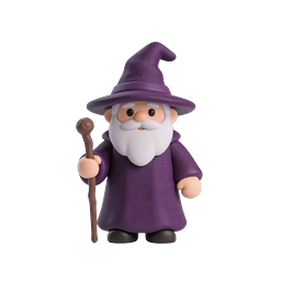 Purple Wizard Character 3D Clay Icon for Apps
