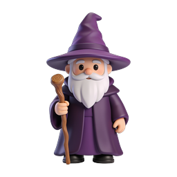 Purple Wizard Character 3D Icon - Fantasy Magic Mascot