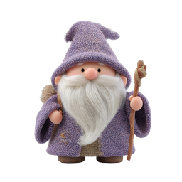 Nhân vật Gnome phù thủy màu tím với gậy gỗ
