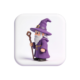 Purple Wizard 3D Icon - Fantasy Mage Character