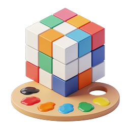 Colorful Rubik's Cube on Artist Palette 3D Icon