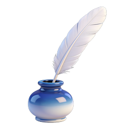 Quill and Inkwell Icon - Classic Writing Symbol 3D