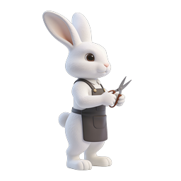 Cute Rabbit Barber 3D Cartoon Icon with Scissors