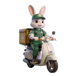 ไอคอนตัวละคร 3D กระต่ายไรเดอร์ส่งของ | ผู้ส่งของขี่สกู๊ตเตอร์