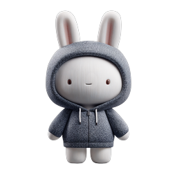 Adorable 3D Rabbit in Gray Hoodie Character Icon