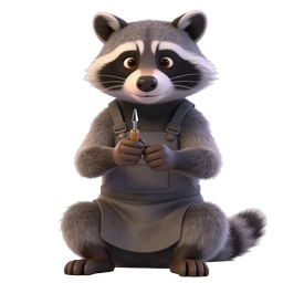 Adorable 3D Raccoon Craftsman Character Icon