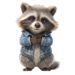 Cute Raccoon in Denim Jacket 3D Icon