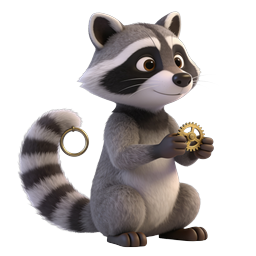 Cute 3D Raccoon Engineer Holding Gear Icon Mascot