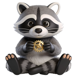 黄金のギアを持つ可愛いアライグマエンジニアの 3D アイコン