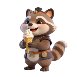 Cute Raccoon with Ice Cream Cone - Kawaii Mascot Icon