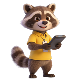 Cute Raccoon Librarian 3D Character with Tablet Icon