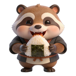 Cute Raccoon Eating Onigiri Japanese Rice Ball Icon