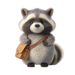 Adorable Raccoon with Bag - Realistic 3D Animal Icon