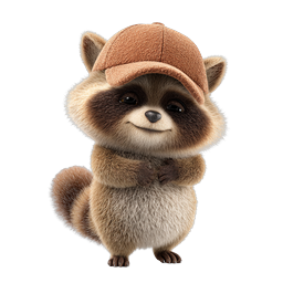 Cute Raccoon with Cap 3D Character Icon