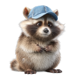 Cute Raccoon with Denim Cap - Adorable 3D Character Icon
