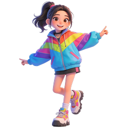 Rainbow Jacket Girl Character - Colorful 3D Animated Icon
